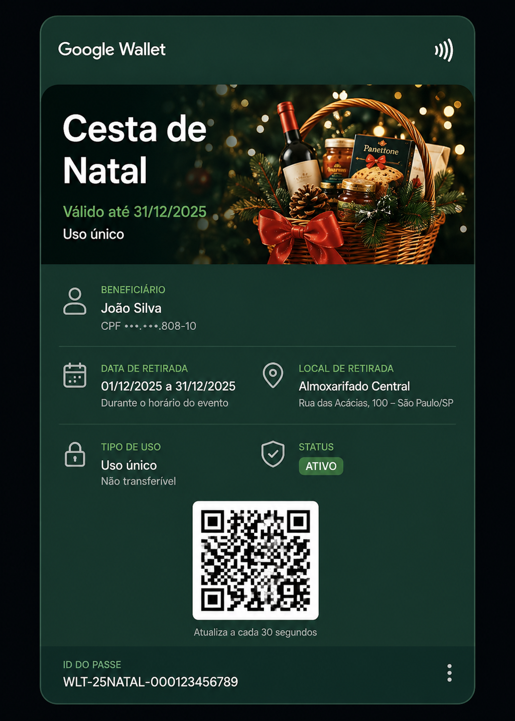 Cesta de Natal no Google Wallet